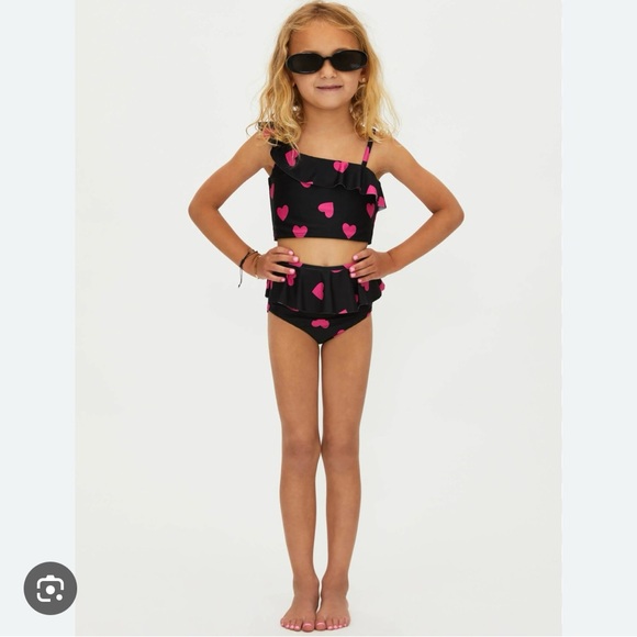 Beach Riot Toddler Girls Heart Black & Pink Bikini Swimsuit Set size 3T - 4T - Picture 1 of 2